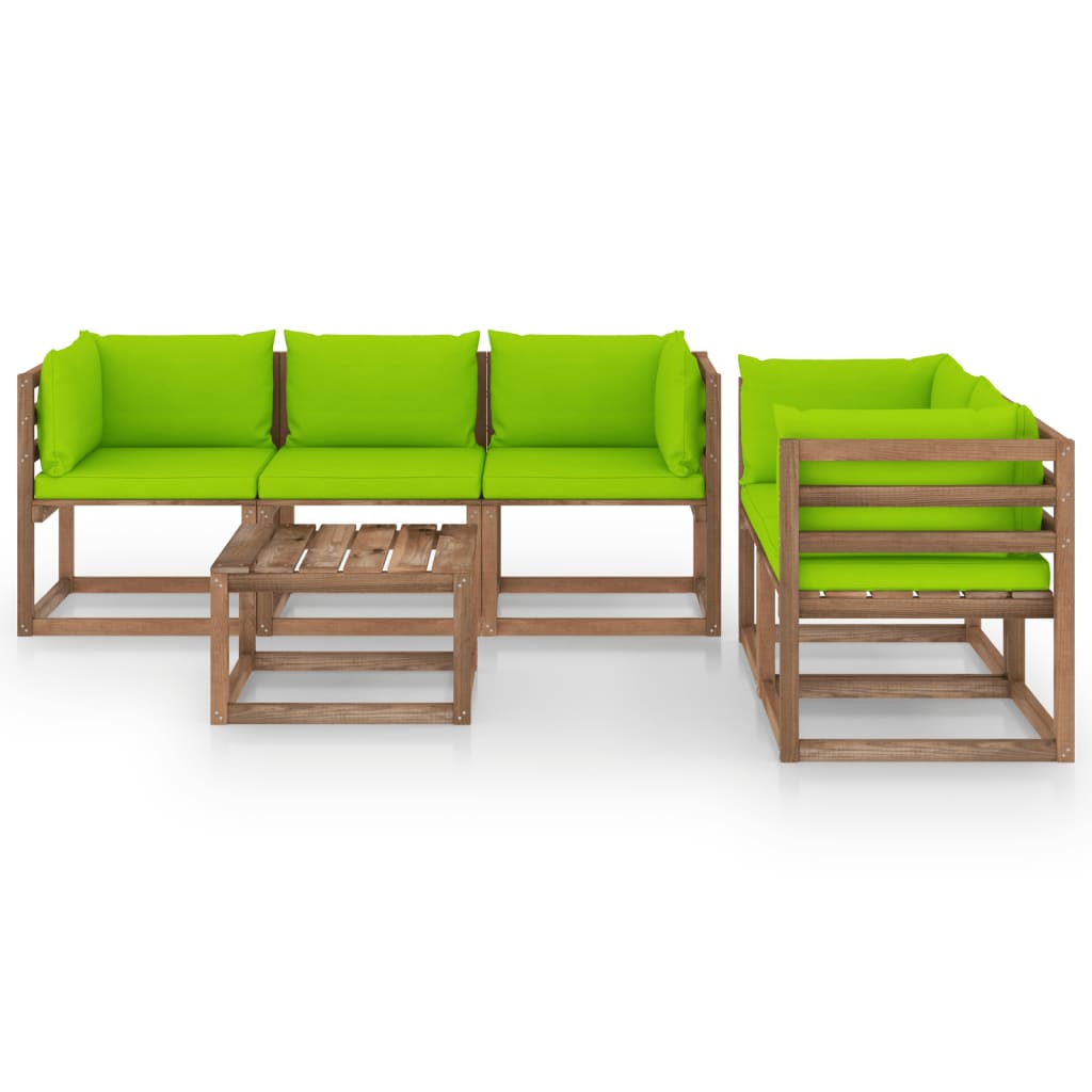 vidaXL 6-tlg. Garten-Lounge-Set mit Hellgrünen Kissen