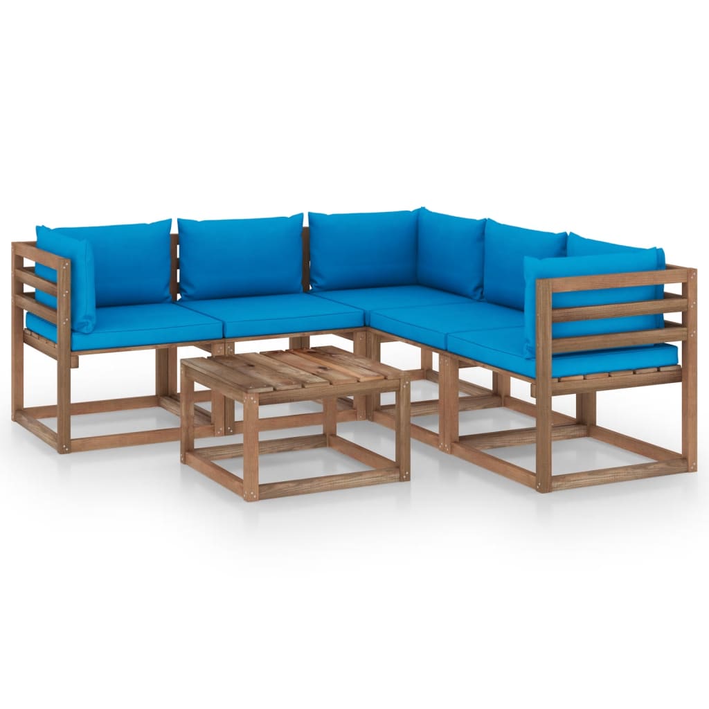 vidaXL Set mobilier de grădină cu perne bleu, 6 piese, lemn pin tratat