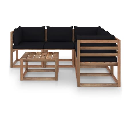 vidaXL Set mobilier de grădină cu perne negre, 6 piese lemn pin tratat