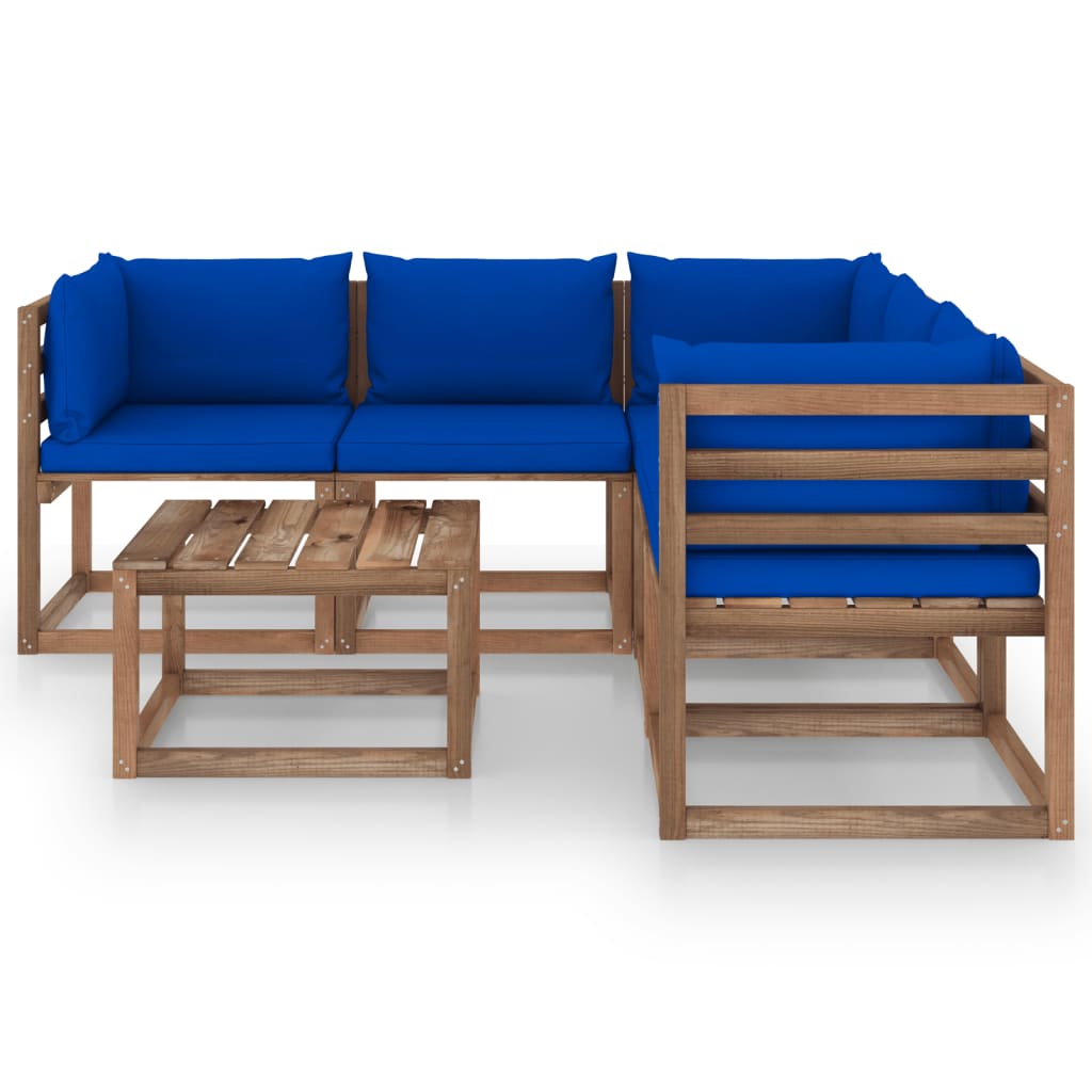 vidaXL Set mobilier de grădină perne albastre, 6 piese lemn pin tratat