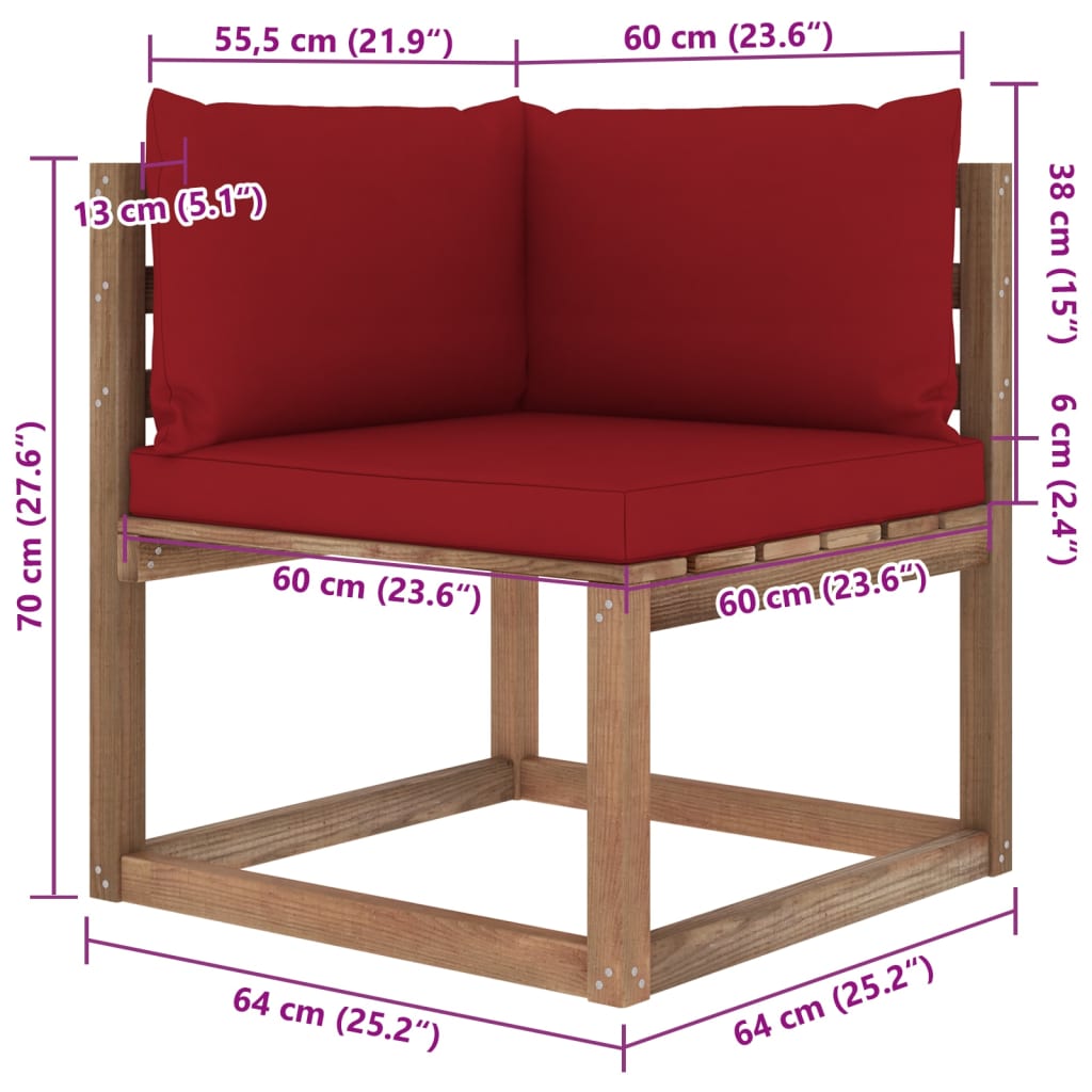 Set mobilier de grădină cu perne, 7 piese, lemn de pin tratat