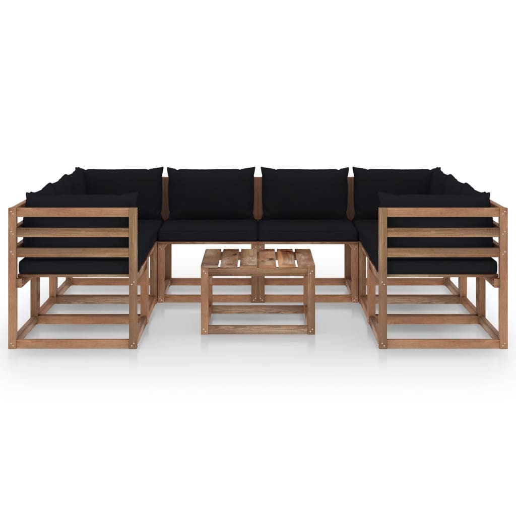 

vidaXL 9-delige Loungeset met zwarte kussens