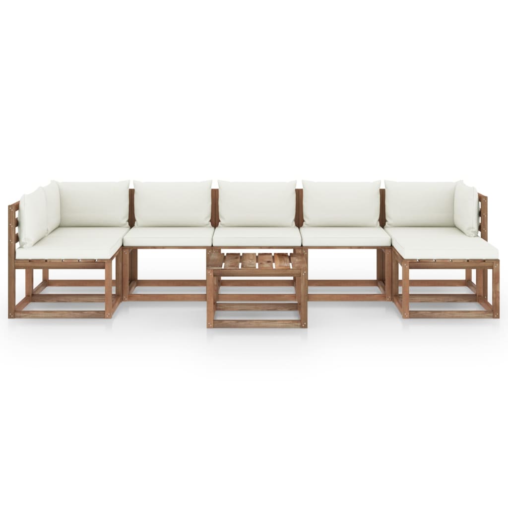 vidaXL 8-tlg. Garten-Lounge-Set mit Creme Kissen