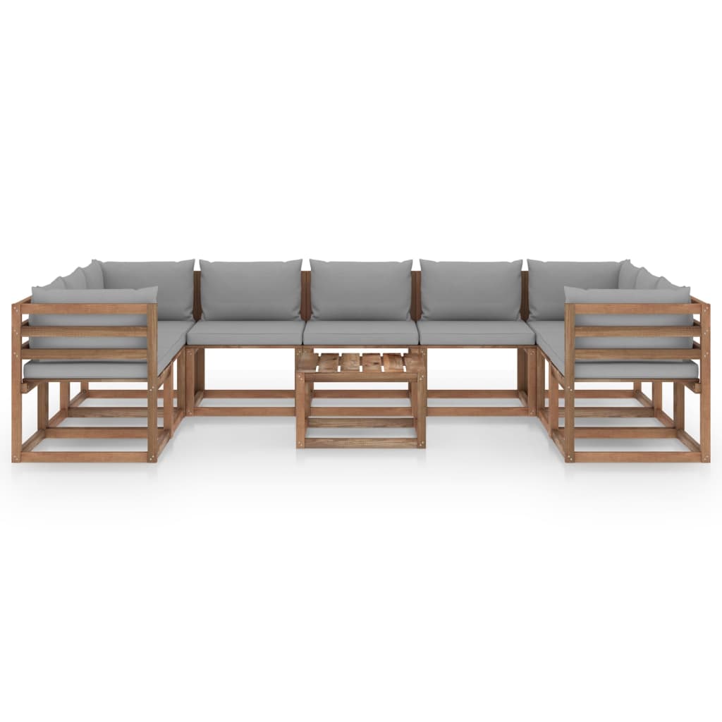 

vidaXL 10-delige Loungeset met grijze kussens