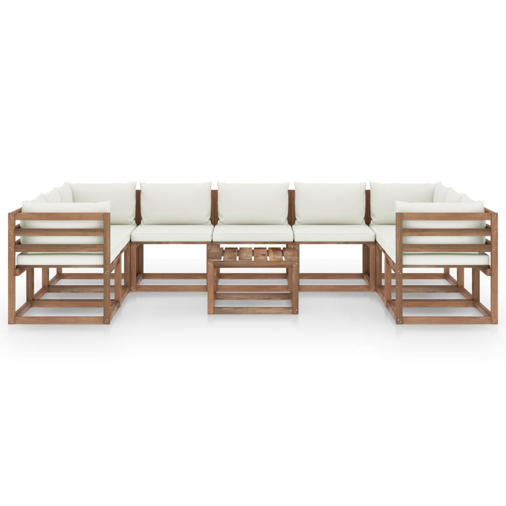 

vidaXL 10-delige Loungeset met crèmekleurige kussens
