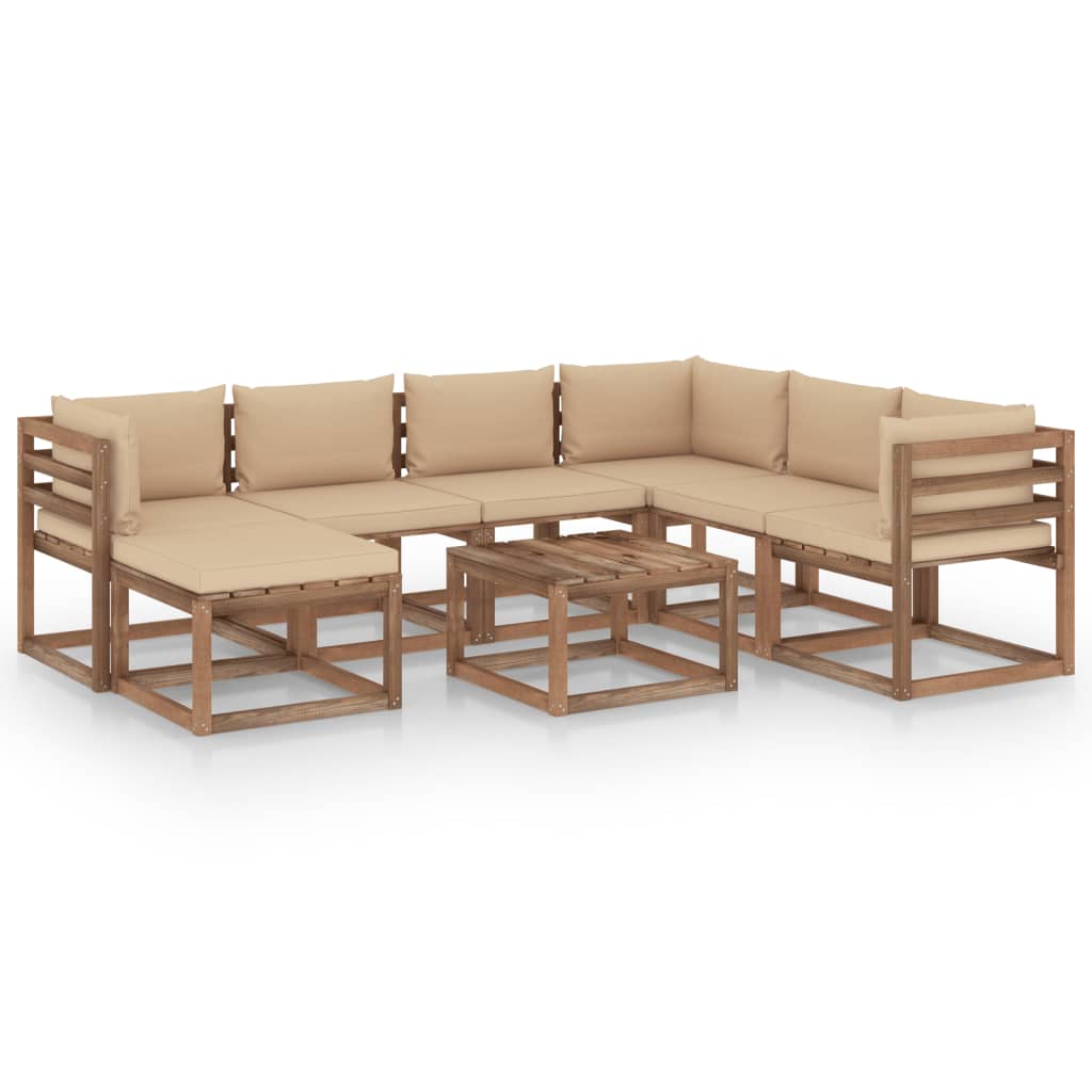 Salon de jardin 8 pcs avec coussins Beige