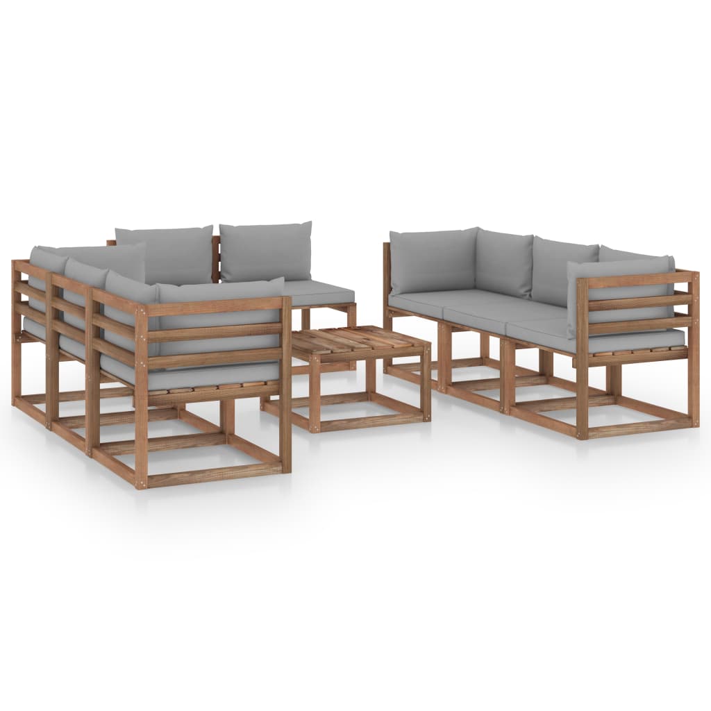 vidaXL Set Divani da Giardino 9 pz con Cuscini Grigi