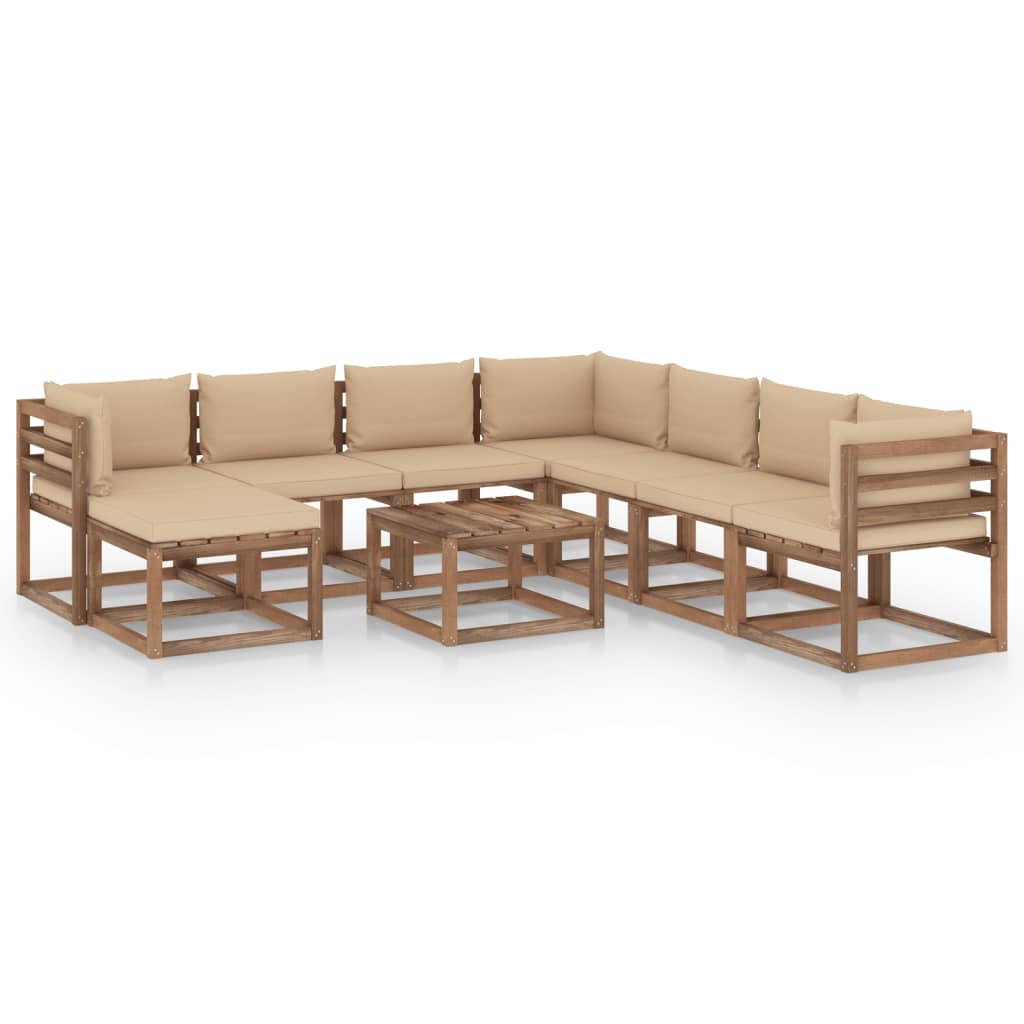 Salon de jardin 9 pcs avec coussins Beige