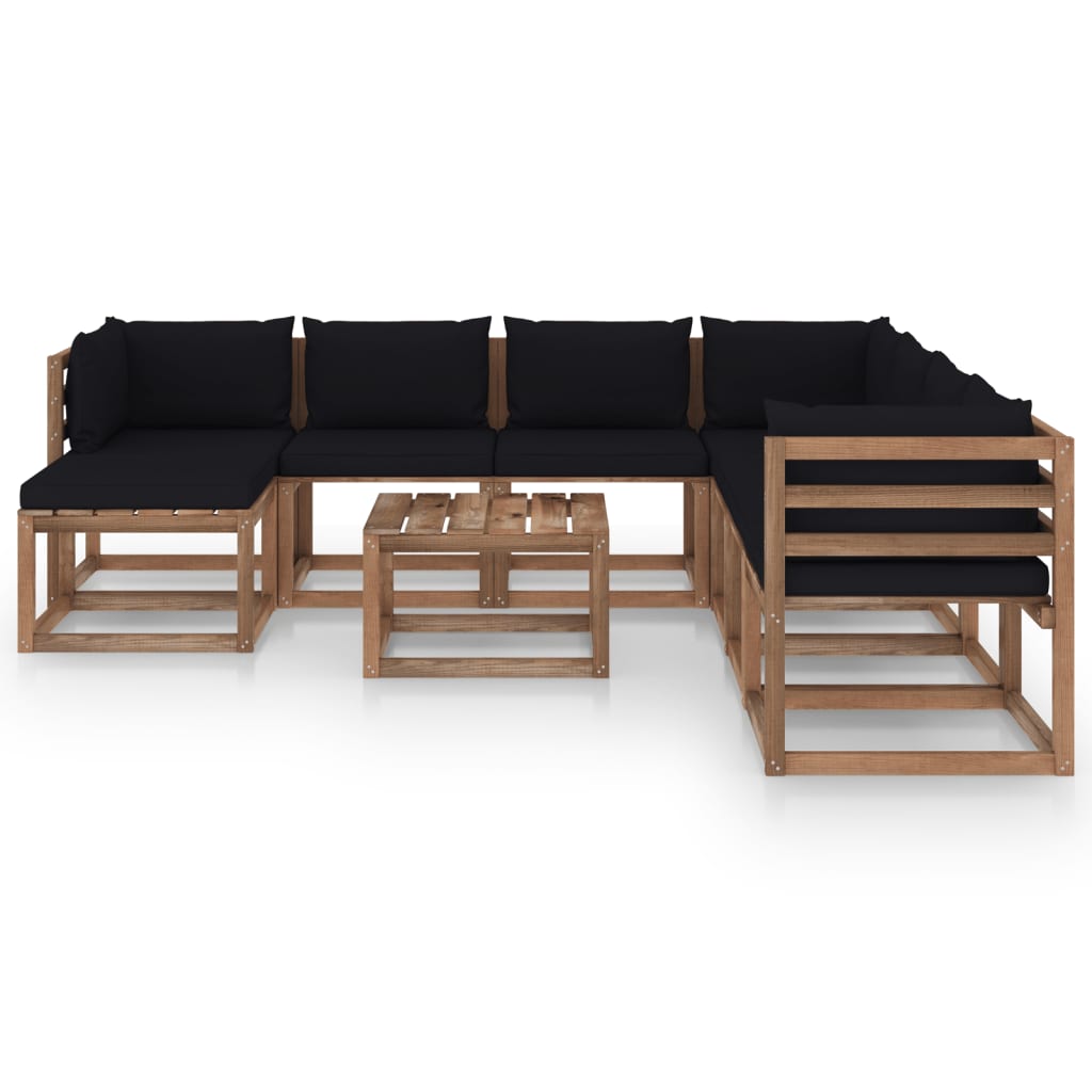 

vidaXL 9-delige Loungeset met zwarte kussens