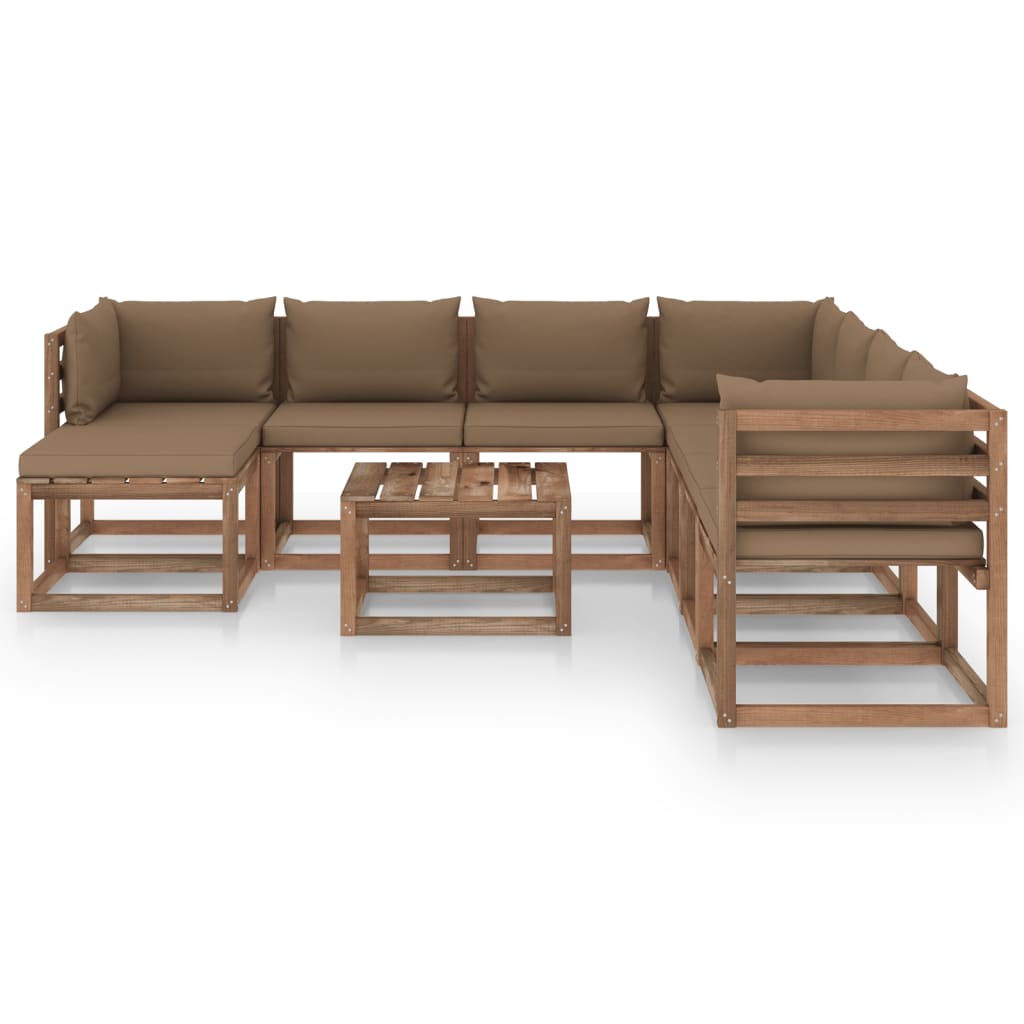 vidaXL Salon de jardin 9 pcs avec coussins Taupe