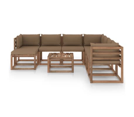 vidaXL Salon de jardin 9 pcs avec coussins Taupe