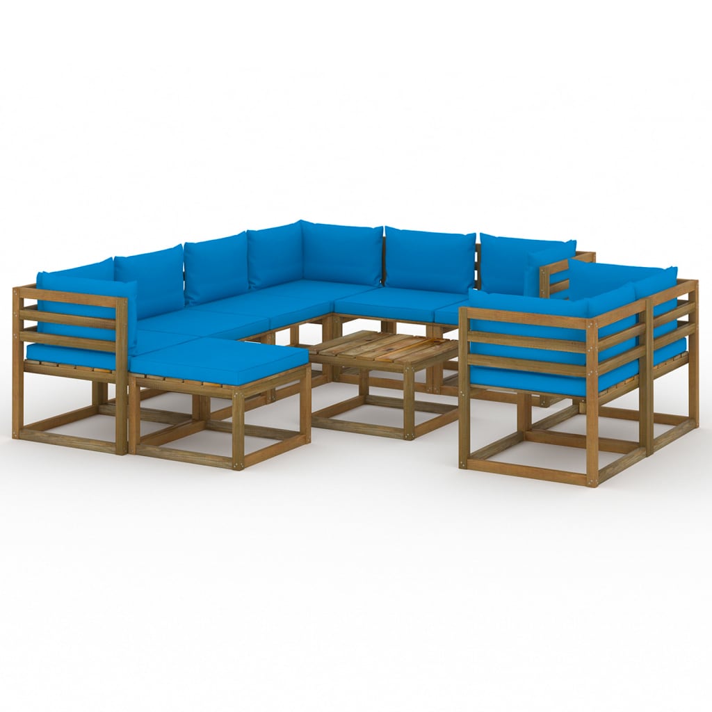 vidaXL Set mobilier de grădină cu perne albastru deschis, 10 piese