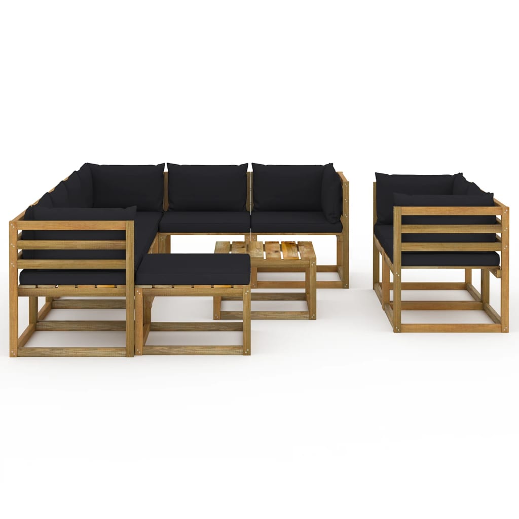 

vidaXL 10-delige Loungeset met zwarte kussens