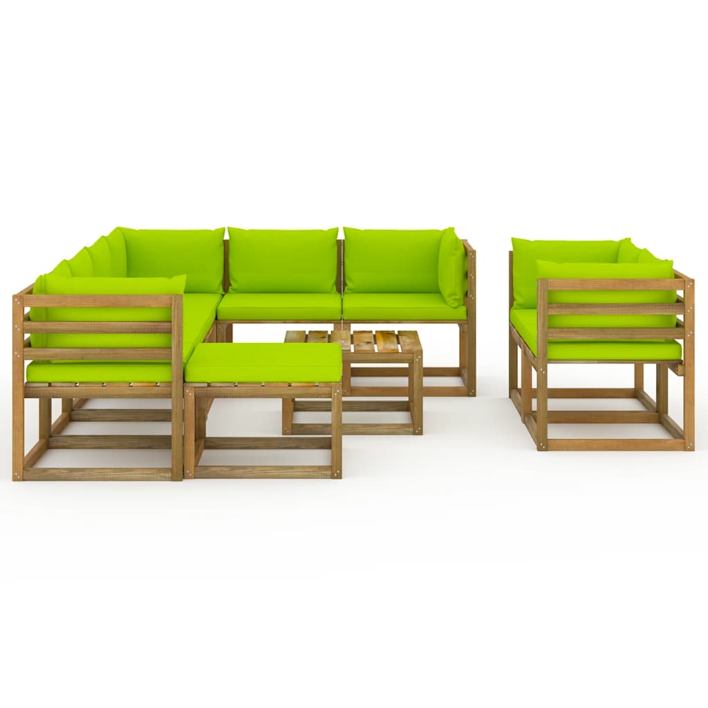 vidaXL Juego de muebles de jardín 10 piezas con cojines verde brillante