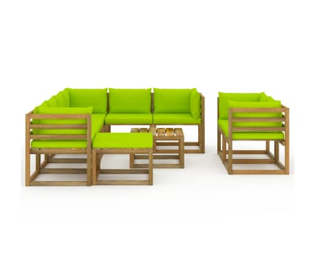 vidaXL Juego de muebles de jardín 10 piezas con cojines verde brillante