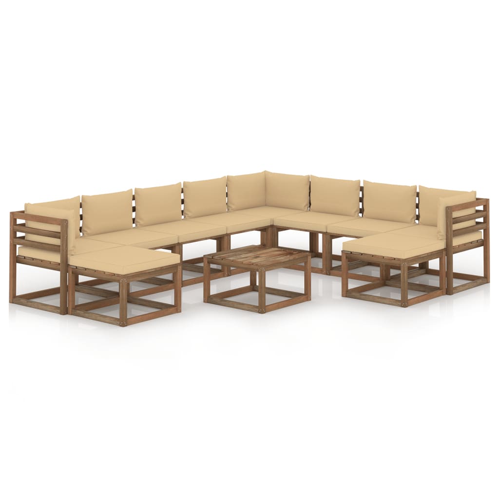 Salon de jardin 11 pcs avec coussins Beige