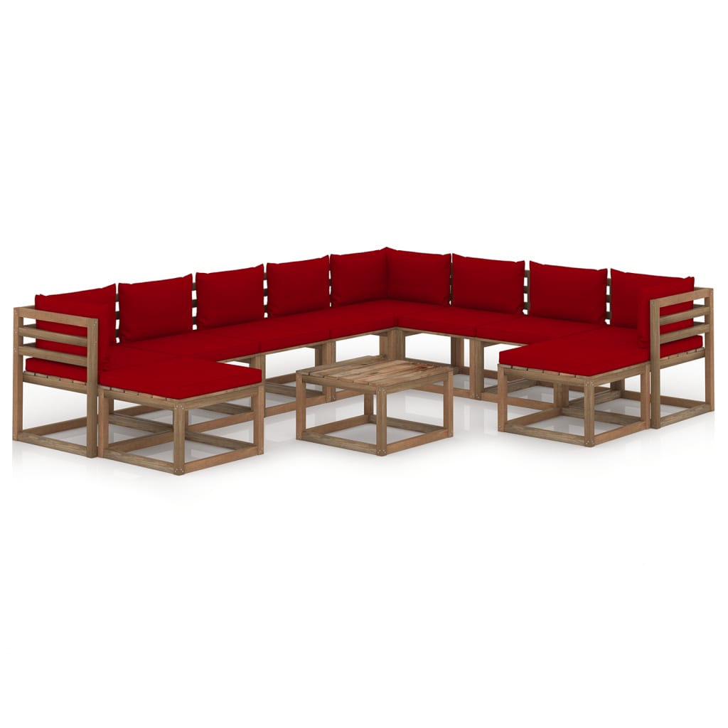 Poza vidaXL Set mobilier de gradina cu perne rosu vin, 11 piese