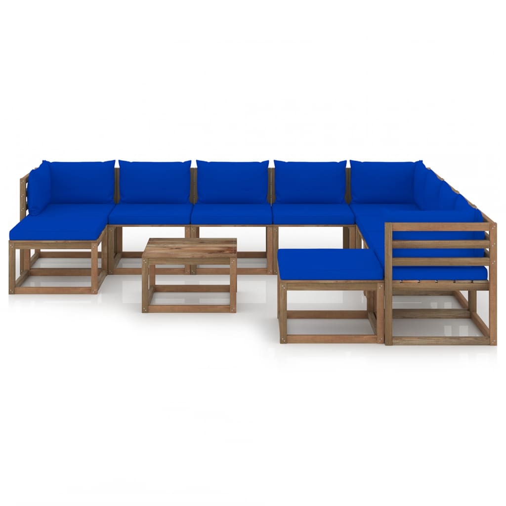 

vidaXL 11-delige Loungeset met blauwe kussens