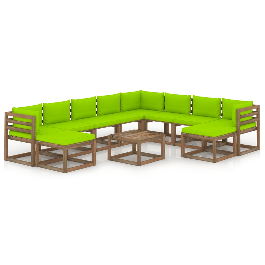 vidaXL Set mobilier de gradina cu perne verde aprins, 11 piese