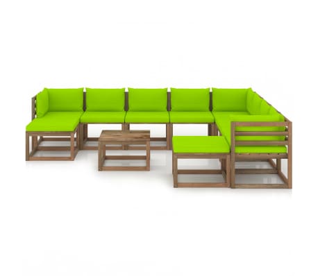 vidaXL Set mobilier de grădină cu perne verde aprins, 11 piese