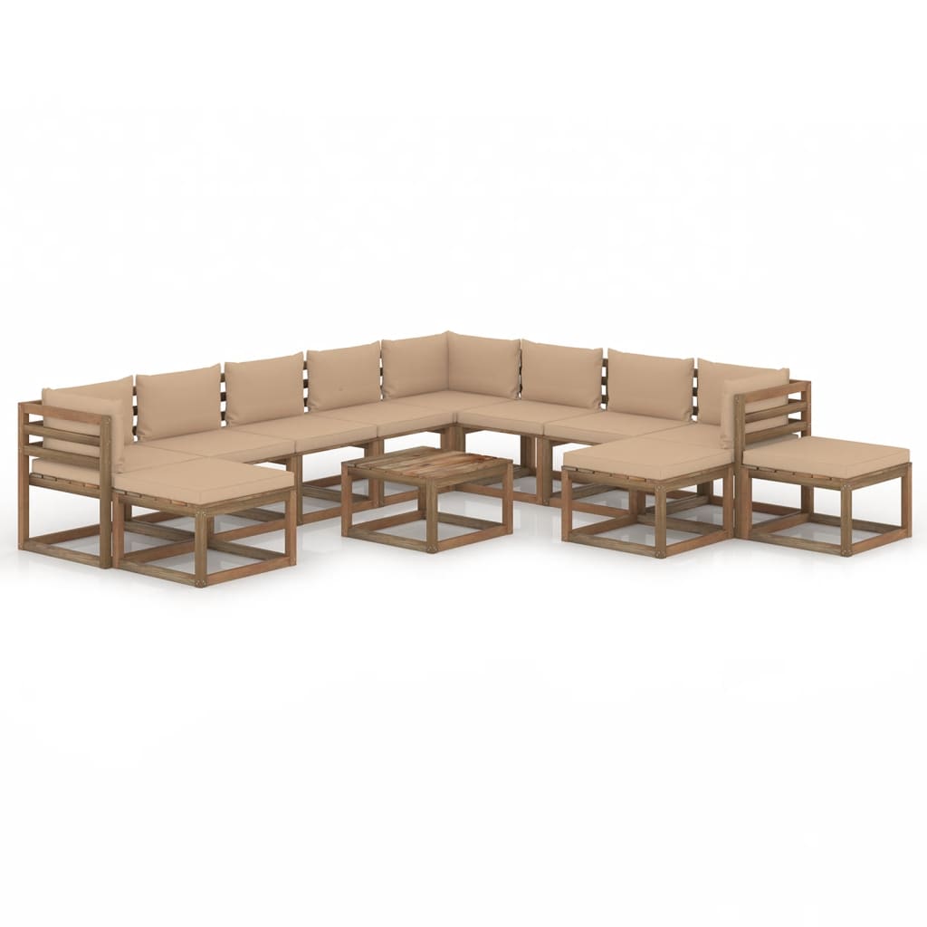 Salon de jardin 12 pcs avec coussins Beige