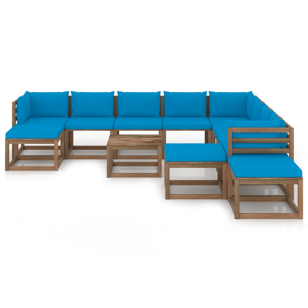 

vidaXL 12-delige Loungeset met lichtblauwe kussens