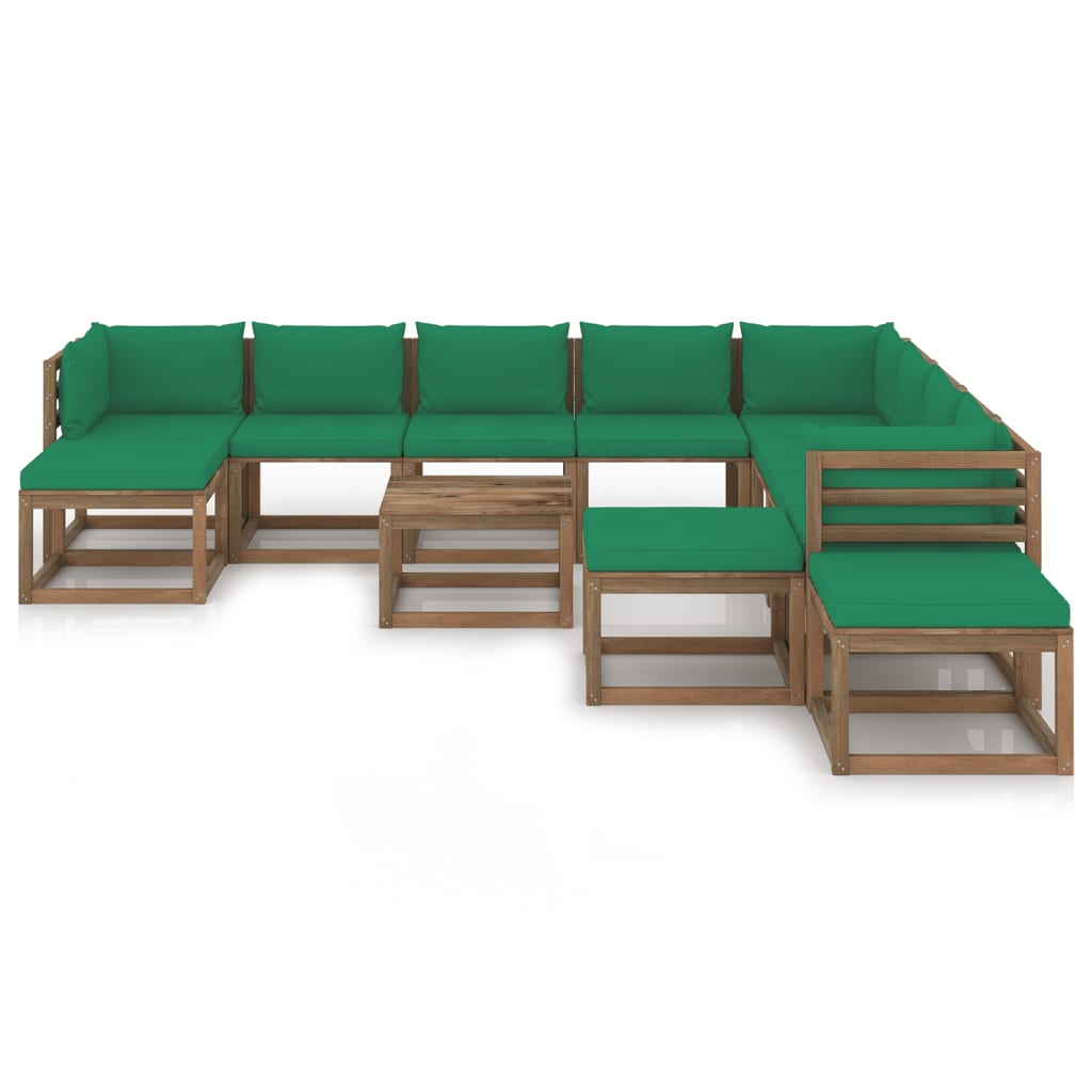 vidaXL Juego de muebles de jardín 12 piezas con cojines verde
