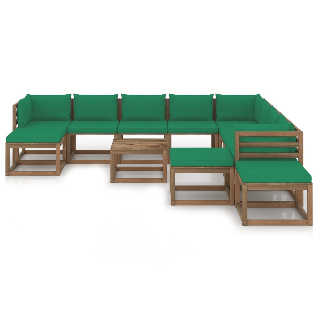 vidaXL Set Divani da Giardino 12 pz con Cuscini Verdi