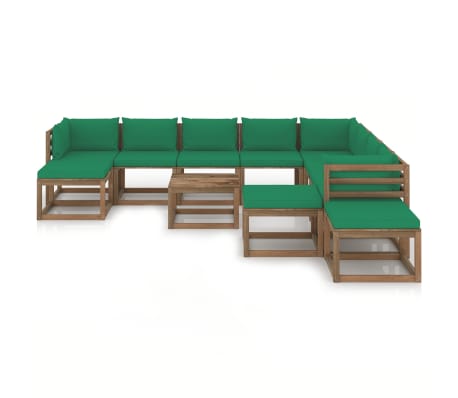 vidaXL Juego de muebles de jardín 12 piezas con cojines verde