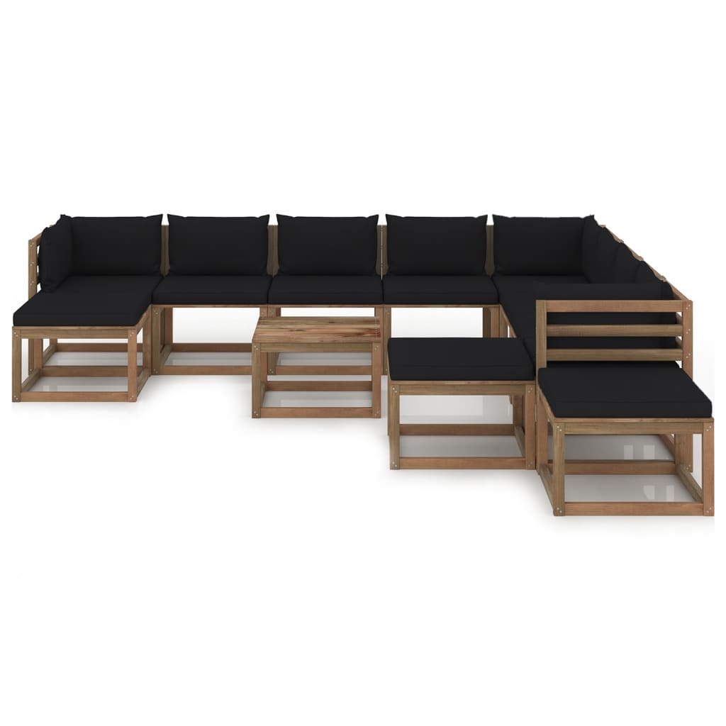 vidaXL Set mobilier de grădină cu perne negre, 12 piese
