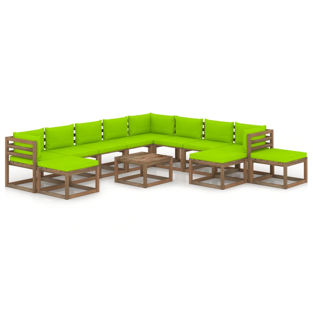 vidaXL Set mobilier de gradina cu perne verde aprins, 12 piese