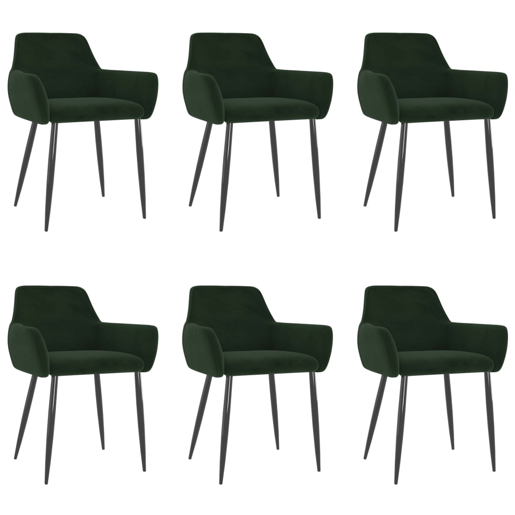 Krzesła stołowe, 6 szt., ciemnozielone, obite aksamitem