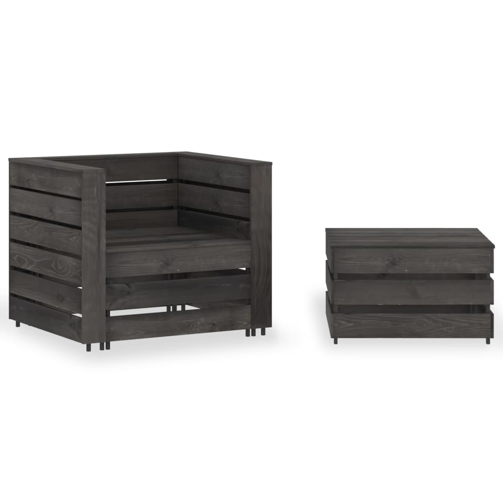 vidaXL 2-tlg. Garten-Paletten-Lounge-Set Kiefernholz Grau Imprägniert
