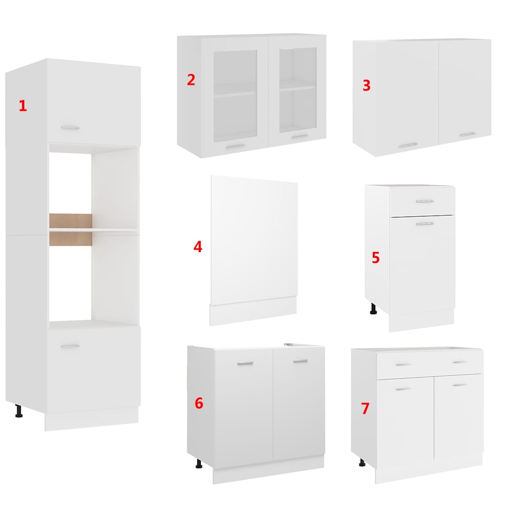 vidaXL Lyon 7 részes fehér szerelt fa konyhai szekrénygarnitúra