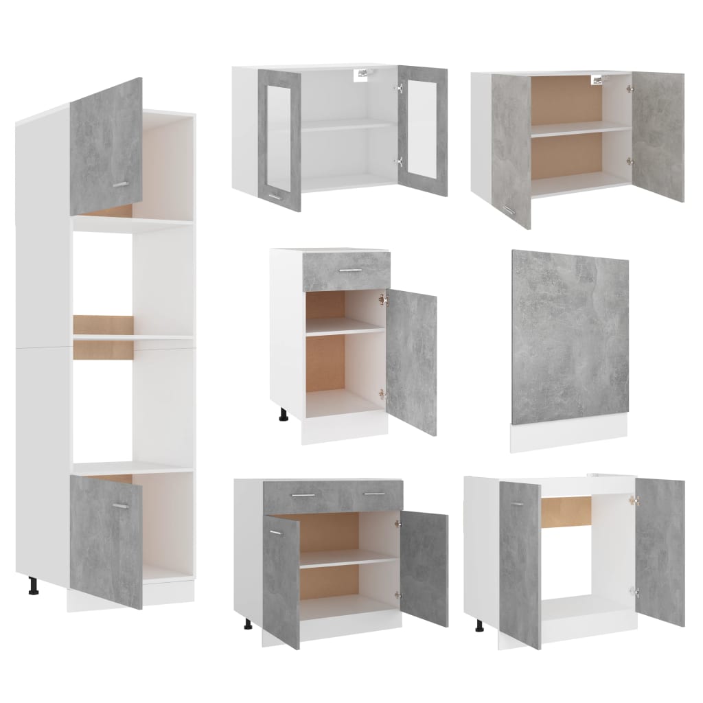 7dílný set kuchyňských skříněk betonově šedý dřevotříska