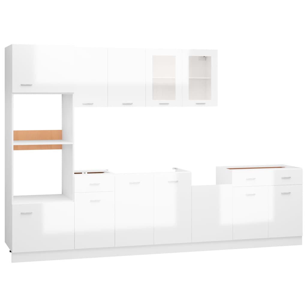 vidaXL Juego de muebles de cocina 7 piezas aglomerado blanco brillo