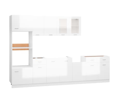 vidaXL 7 részes magasfényű fehér forgácslap konyhai szekrénygarnitúra