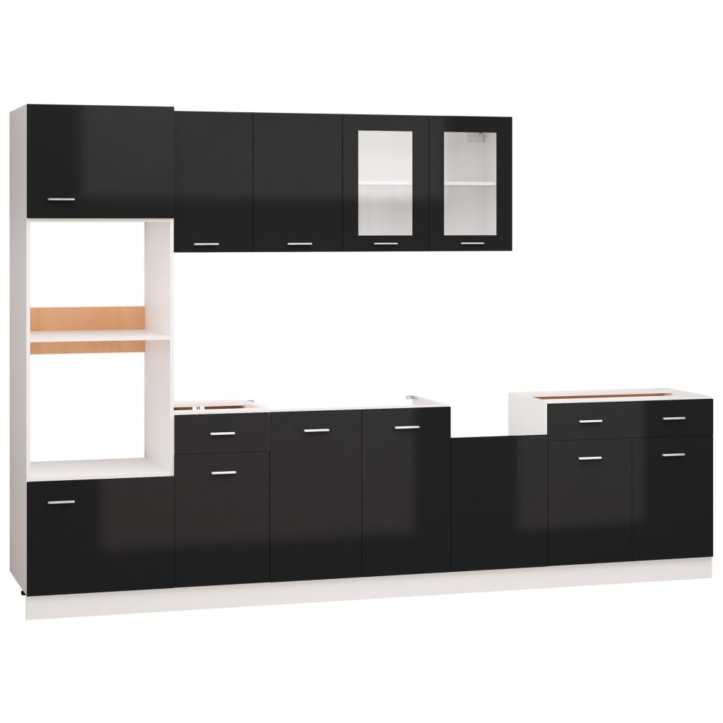 vidaXL 7 Piece Kitchen Cabinet Set High Gloss Black Engineered Wood