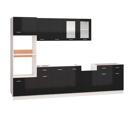 vidaXL 7 Piece Kitchen Cabinet Set High Gloss Black Engineered Wood