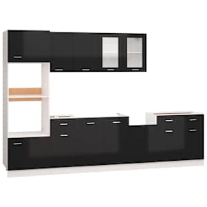 vidaXL Virtuvės spintelių komplektas, 7d., blizgus, juodas, MDP