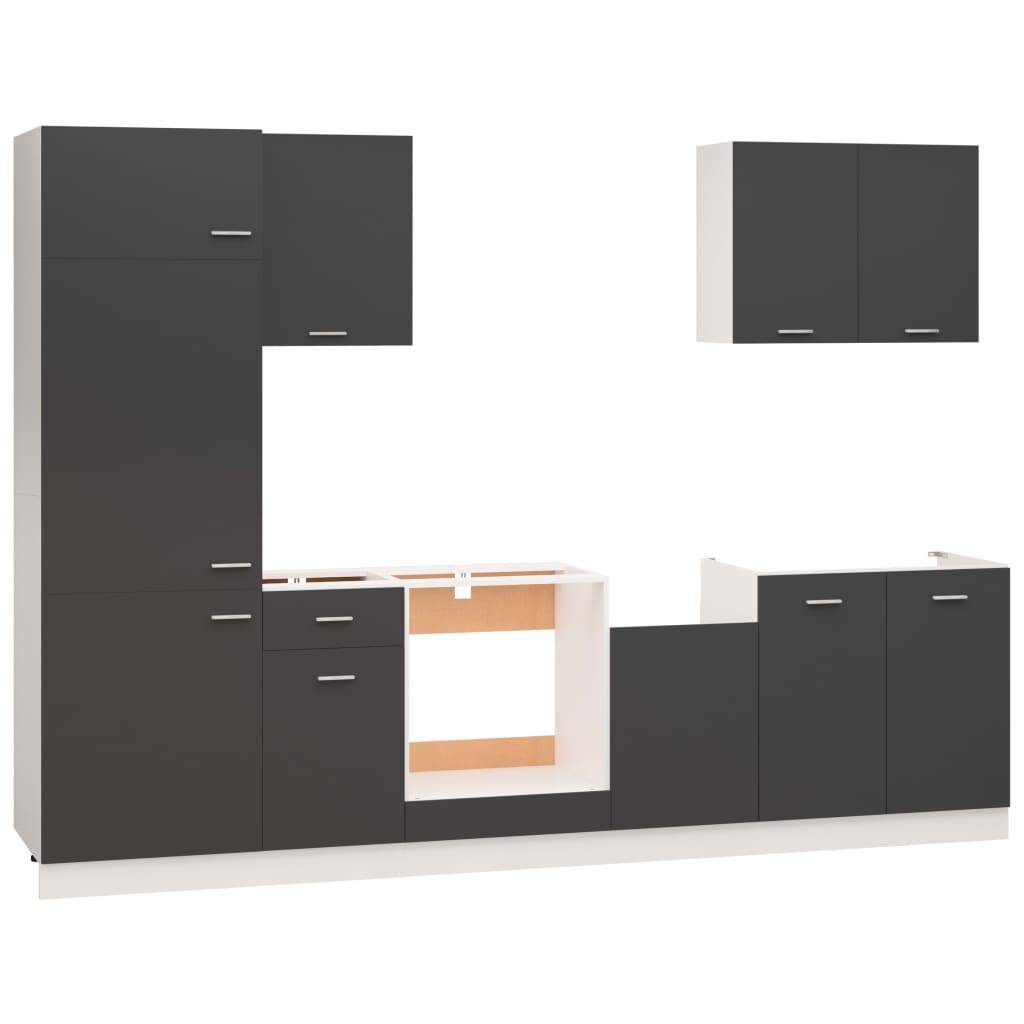 vidaXL 7 Piece Kitchen Cabinet Set Grey Engineered Wood