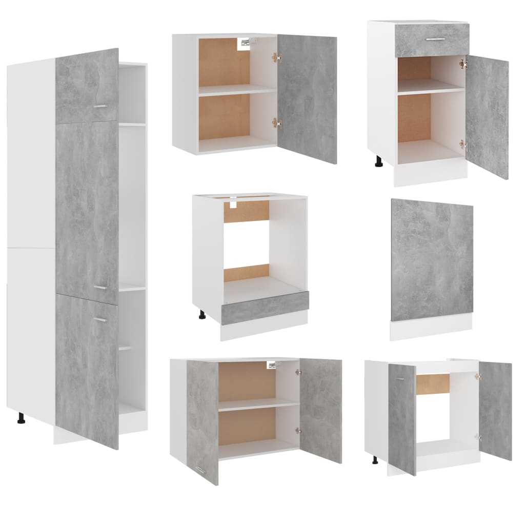7 részes betonszürke forgácslap konyhai szekrénygarnitúra 