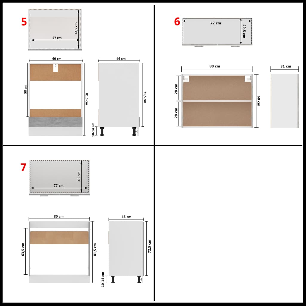 7 részes betonszürke forgácslap konyhai szekrénygarnitúra 