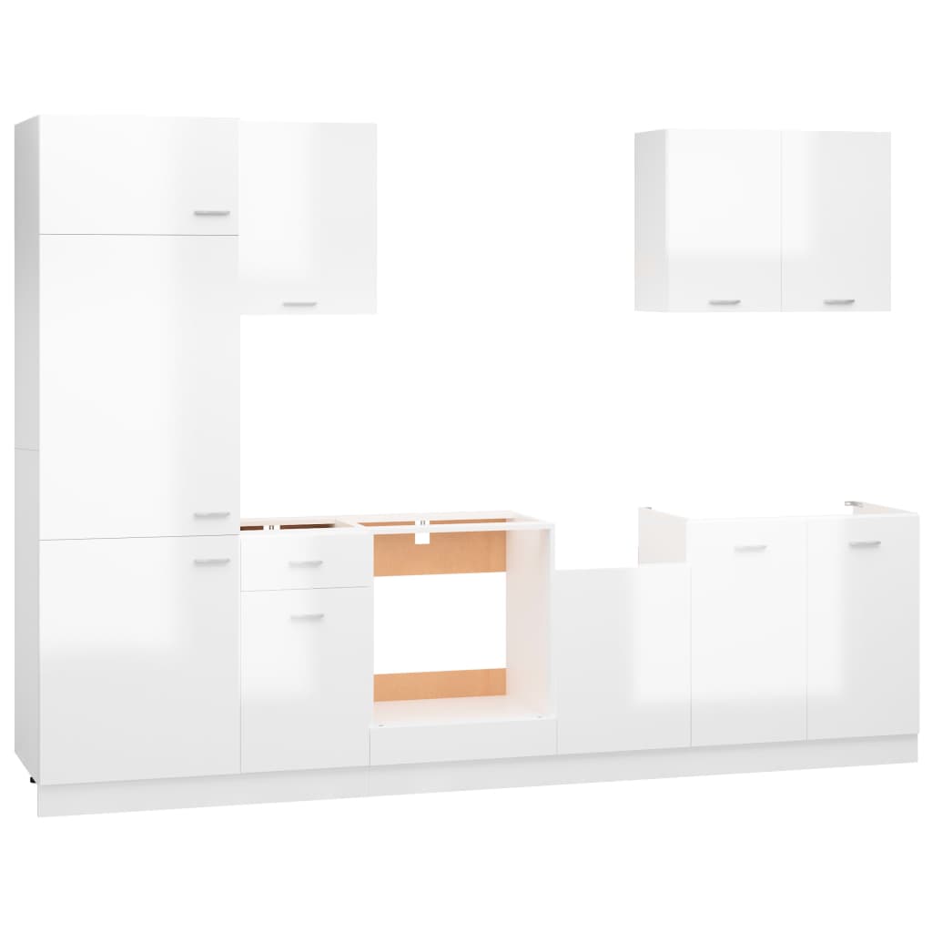 vidaXL 7 részes magasfényű fehér forgácslap konyhai szekrénygarnitúra