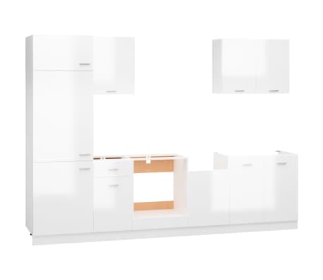 vidaXL 7 pcs conj. armários de cozinha contraplacado branco brilhante