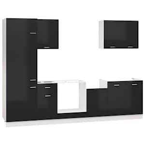 vidaXL Virtuvės spintelių komplektas, 7 dalių, juodas, MDP, blizgus