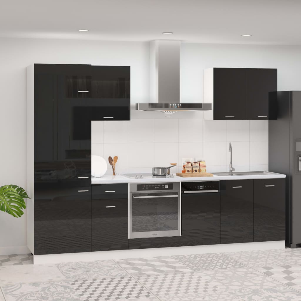 vidaXL Set de dulapuri bucătărie, 7 piese, negru extralucios, PAL vidaXL imagine 2022