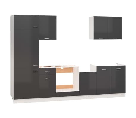 vidaXL Комплект кухненски шкафове от 7 части, сив гланц, ПДЧ