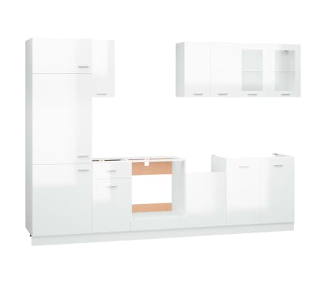 vidaXL 8 részes magasfényű fehér forgácslap konyhai szekrénygarnitúra