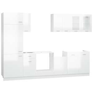 vidaXL Virtuvės spintelių komplektas, 8d., baltas, MDP, ypač blizgus